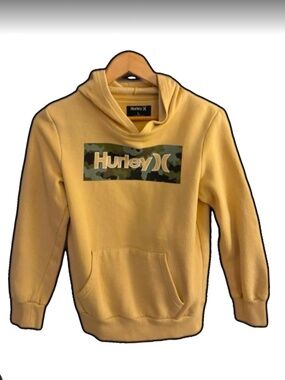Hurley Hoodie Youth Large Yellow Camo Logo Pullover Sweatshirt Boys 12-13